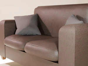 Set of two brown and black leather sofas with pillows 3D Model