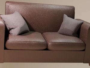Set of two brown and black leather sofas with pillows 3D Model