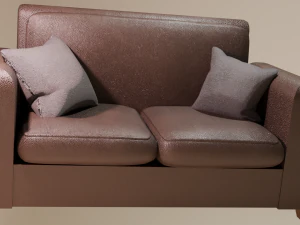Set of two brown and black leather sofas with pillows 3D Model