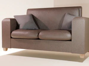 Set of two brown and black leather sofas with pillows 3D Model