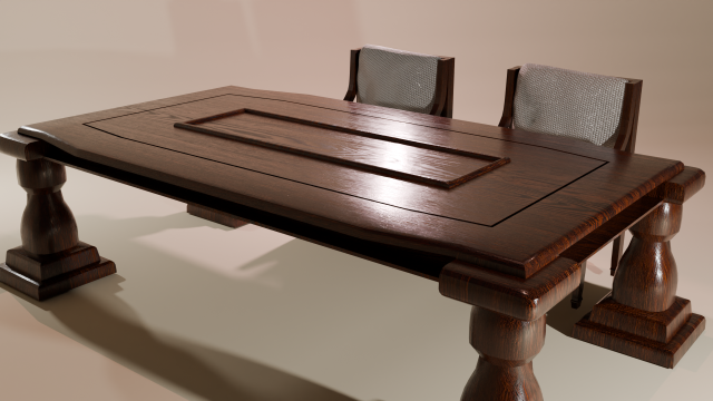 Wooden table with padded chairs 3D 모델 .c4d .max .obj .3ds .fbx .stl .blend 