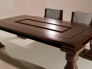 Wooden table with padded chairs 3D Model