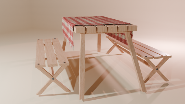 Camping table with benches 3D Модель .c4d .max .obj .3ds .fbx .stl .blend 