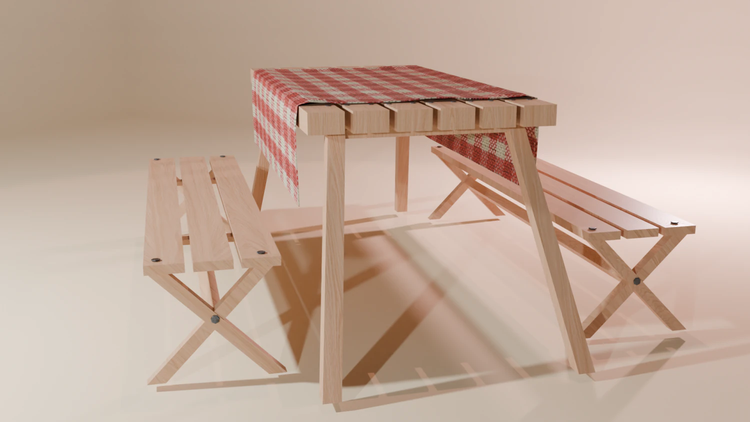 Camping table with benches 3D Model .c4d .max .obj .3ds .fbx .stl .blend 