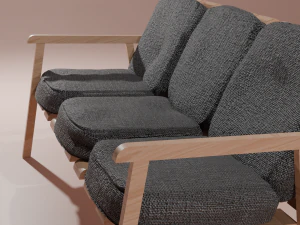 Деревянная скамейка с тканевыми подушками 3D Модель