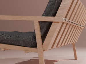 Wooden bench with fabric cushions 3D Model