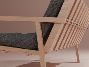 Wooden bench with fabric cushions 3D Model