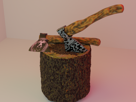 Axe and stump 3D 模型