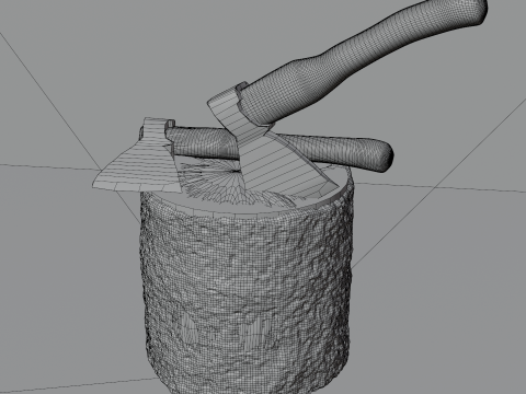 Axe and stump 3D 模型