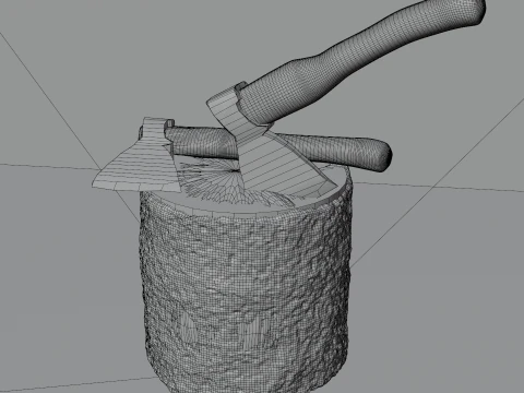 Axe and stump 3D Model