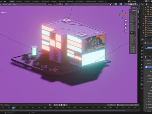 Середньо-полігональний будинок у стилі кіберпанк 3D Модель