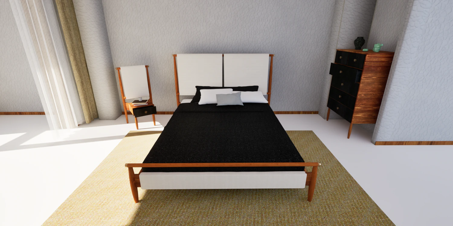 Wooden bed set 3D Model .c4d .max .obj .3ds .fbx .stl .blend 