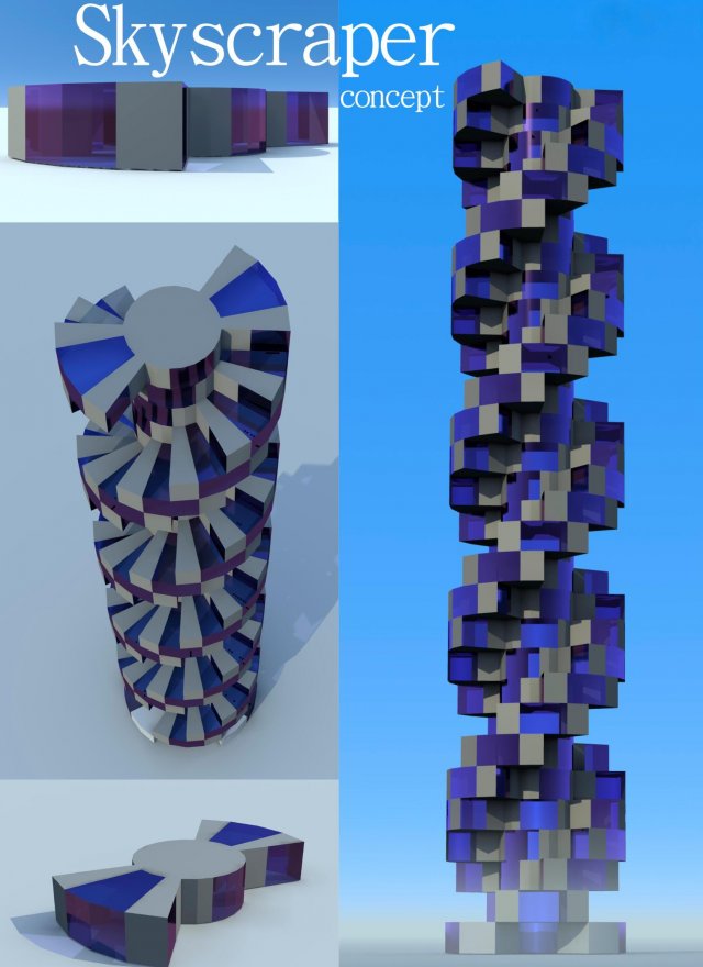 Modular rotating skyscraper 3D 模型 .c4d .max .obj .3ds .fbx .stl .blend 