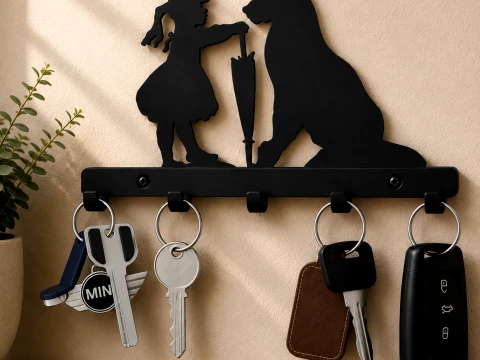 Key hanger girl and dog 3D Print Model