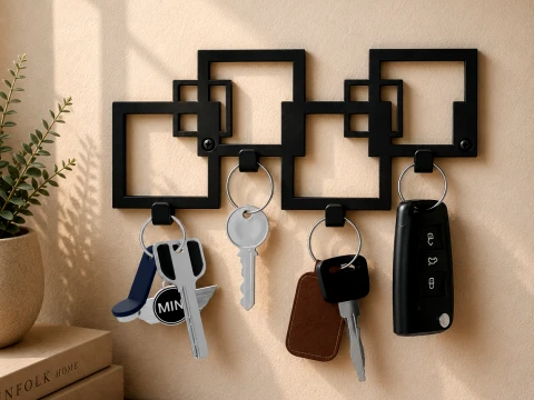Quad Square Key Holder 3D Print Model