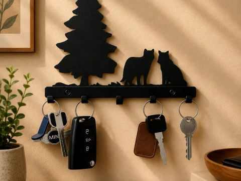 Twin Wolves Key Holder 3D Print Model