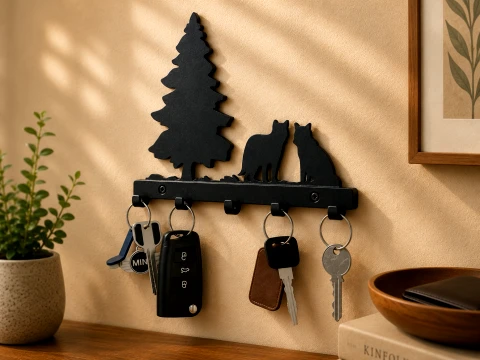 Twin Wolves Key Holder 3D Print Model