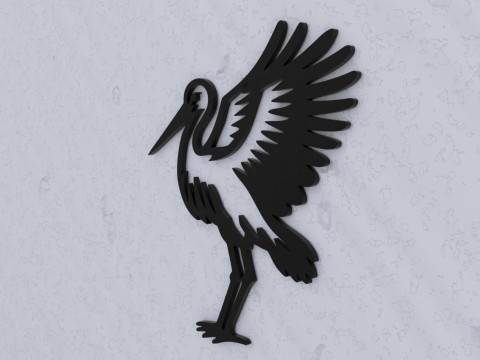 Stork Silhouette Wall Art 3D Print Model