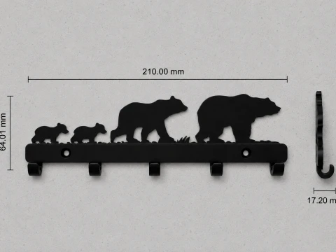 Bear Family Key Holder 3D Print Model