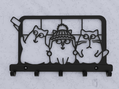 Cat Crew Selfie Key Holder 3D Принт Модель