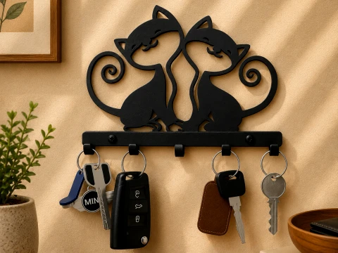 Sweetheart Cats Key Holder 3D Print Model