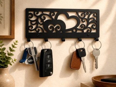 Decorative Heart Wall Key Holder 3D Print Model