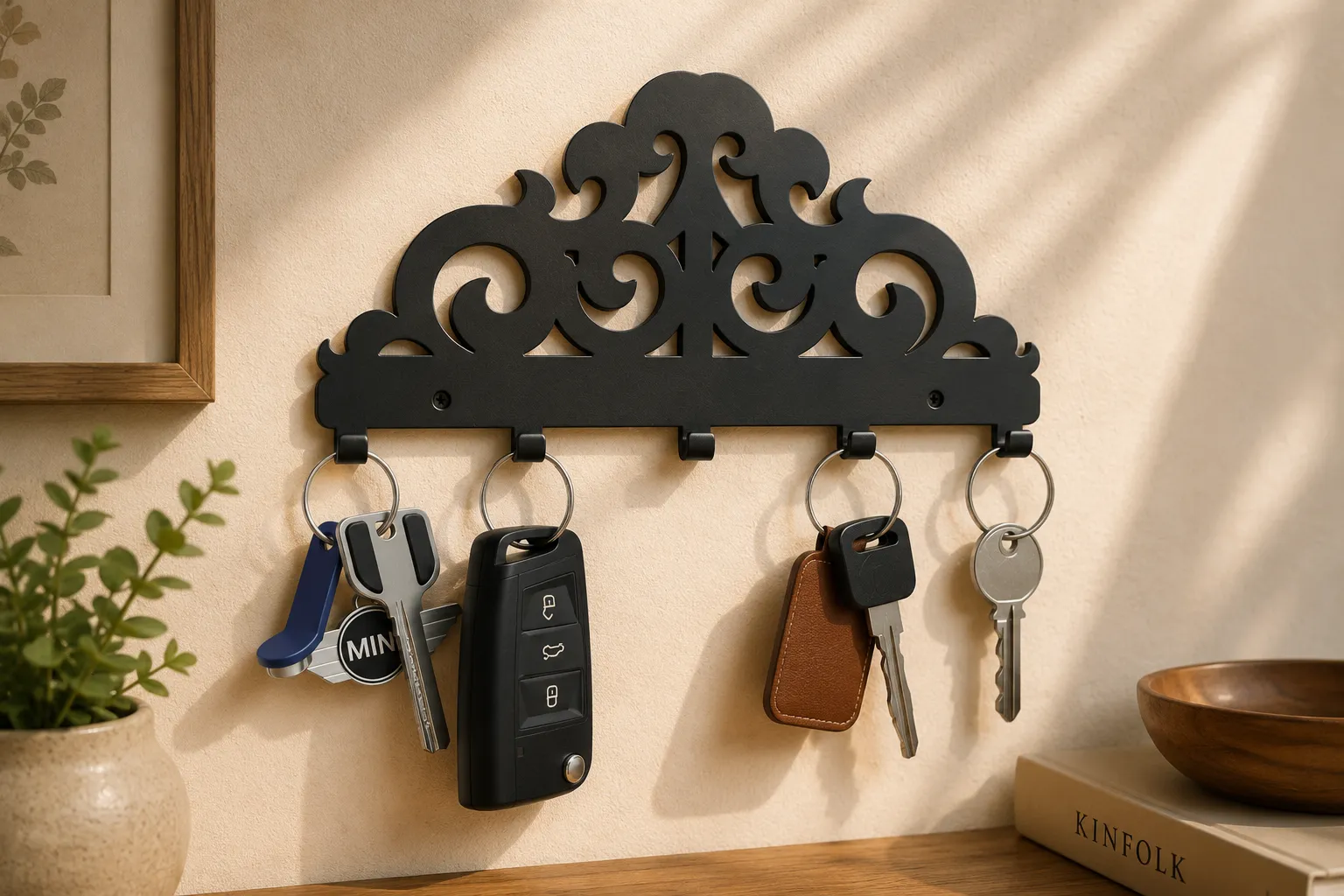 Elegant Scrollwork Key Rack 3D Print Model .c4d .max .obj .3ds .fbx .stl .blend 