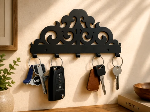 Elegant Scrollwork Key Rack 3D Print Model
