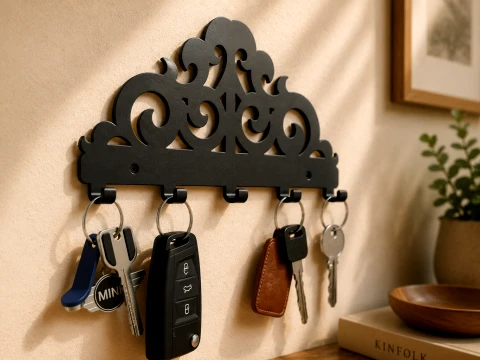 Elegant Scrollwork Key Rack 3D Print Model
