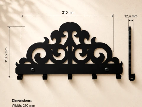 Elegant Scrollwork Key Rack 3D Print Model