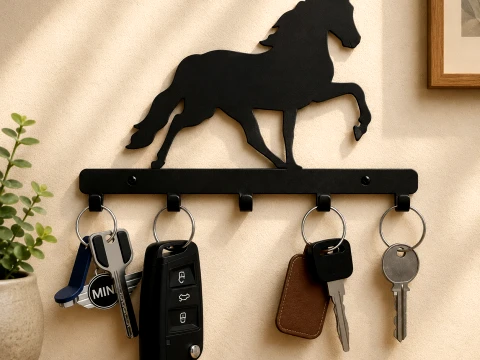Horse Silhouette Wall Key Holder 3D Print Model