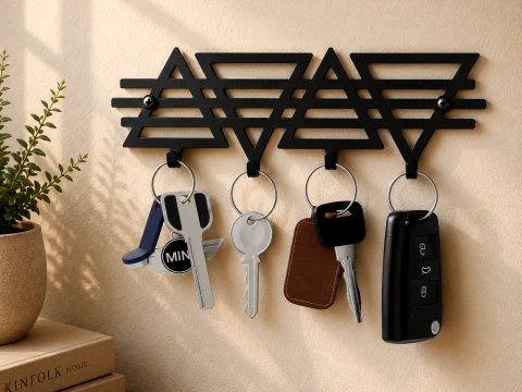 Tri-Line Wall Key Holder 3D Print Model