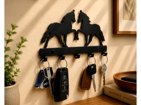 Twin Horse Wall Key Holder 3D Print Model