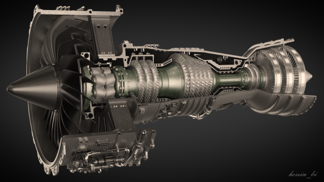 Jet Engine 3D Model in Parts 3DExport