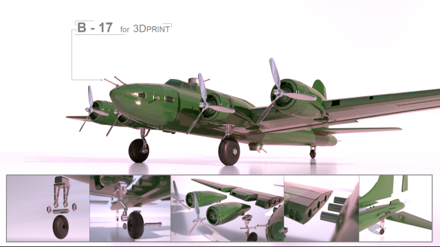 Boeing B-17 Flying Fortress for 3Dprint 3D-Druckmodell .c4d .max .obj .3ds .fbx .stl .blend 