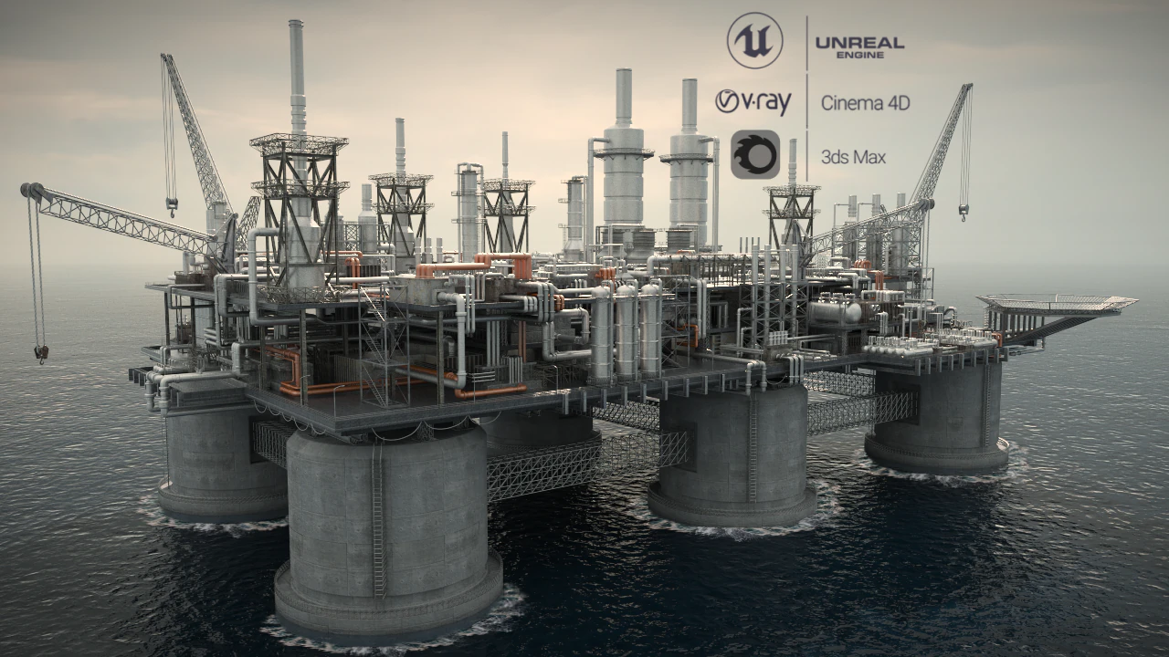 Oil rig 3D Model .c4d .max .obj .3ds .fbx .stl .blend 