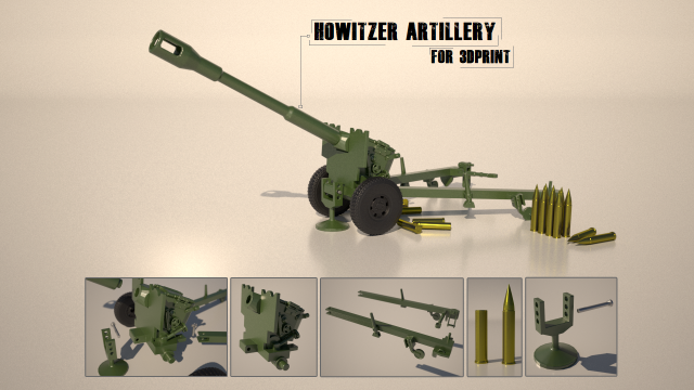 Howitzer Artillery for 3Dprint 3D Принт Модель .c4d .max .obj .3ds .fbx .stl .blend 