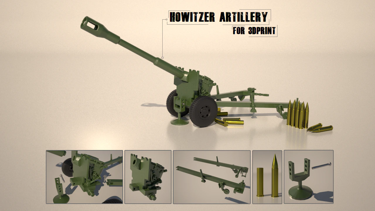 Howitzer Artillery for 3Dprint 3D Print Model .c4d .max .obj .3ds .fbx .stl .blend