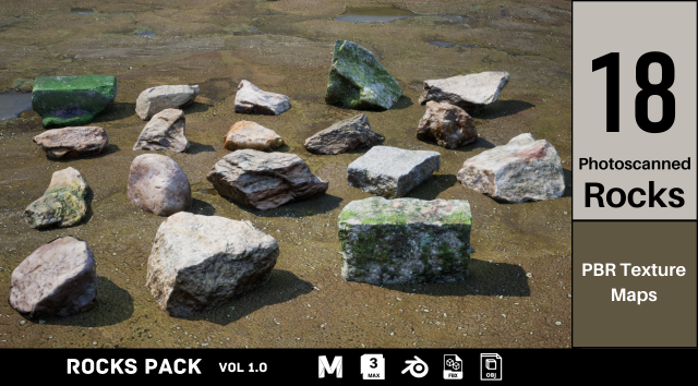 Rocks Pack Photoscanned Low Poly Modèle 3D .c4d .max .obj .3ds .fbx .stl .blend 