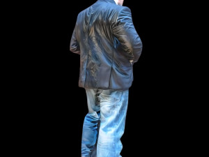 A of a mysterious figure adorned in a black jacket Modèle 3D