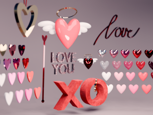 Hearts symbols set pack 3D for Valentines Day 3D Model