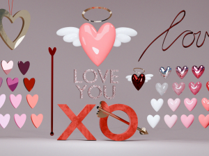 Hearts symbols set pack 3D for Valentines Day Modelo 3D
