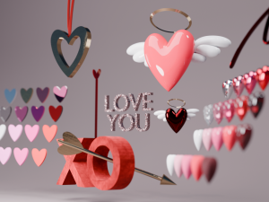 Hearts symbols set pack 3D for Valentines Day 3D Model