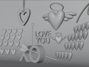 Hearts symbols set pack 3D for Valentines Day 3D Model