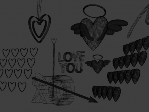 Hearts symbols set pack 3D for Valentines Day 3D Model
