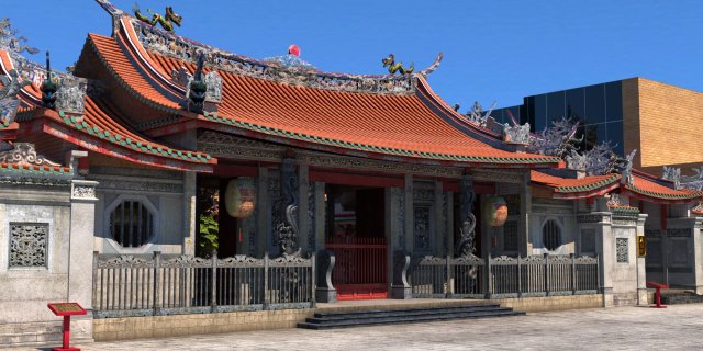 Lungshan Temple 3D Model .c4d .max .obj .3ds .fbx .stl .blend 
