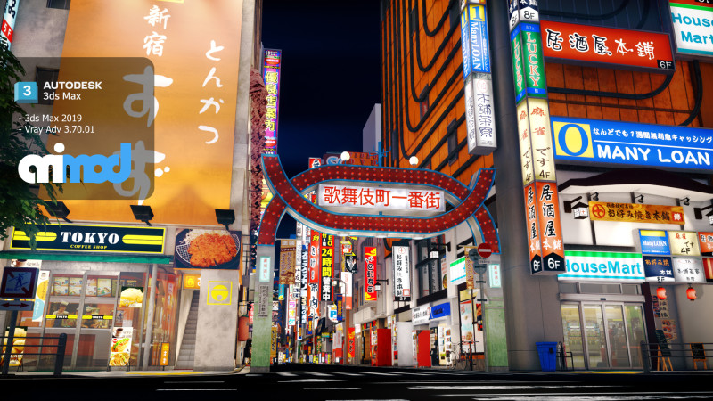 가부키초 거리 3D 모델 .c4d .max .obj .3ds .fbx .stl .blend 