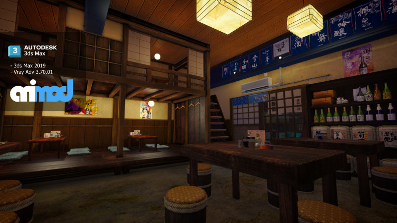 Japanese Izakaya Restaurant 3D 模型 .c4d .max .obj .3ds .fbx .stl .blend