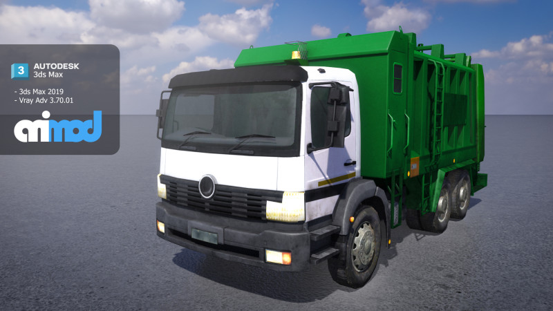 HK Garbage Truck 001 3D Модель .c4d .max .obj .3ds .fbx .stl .blend