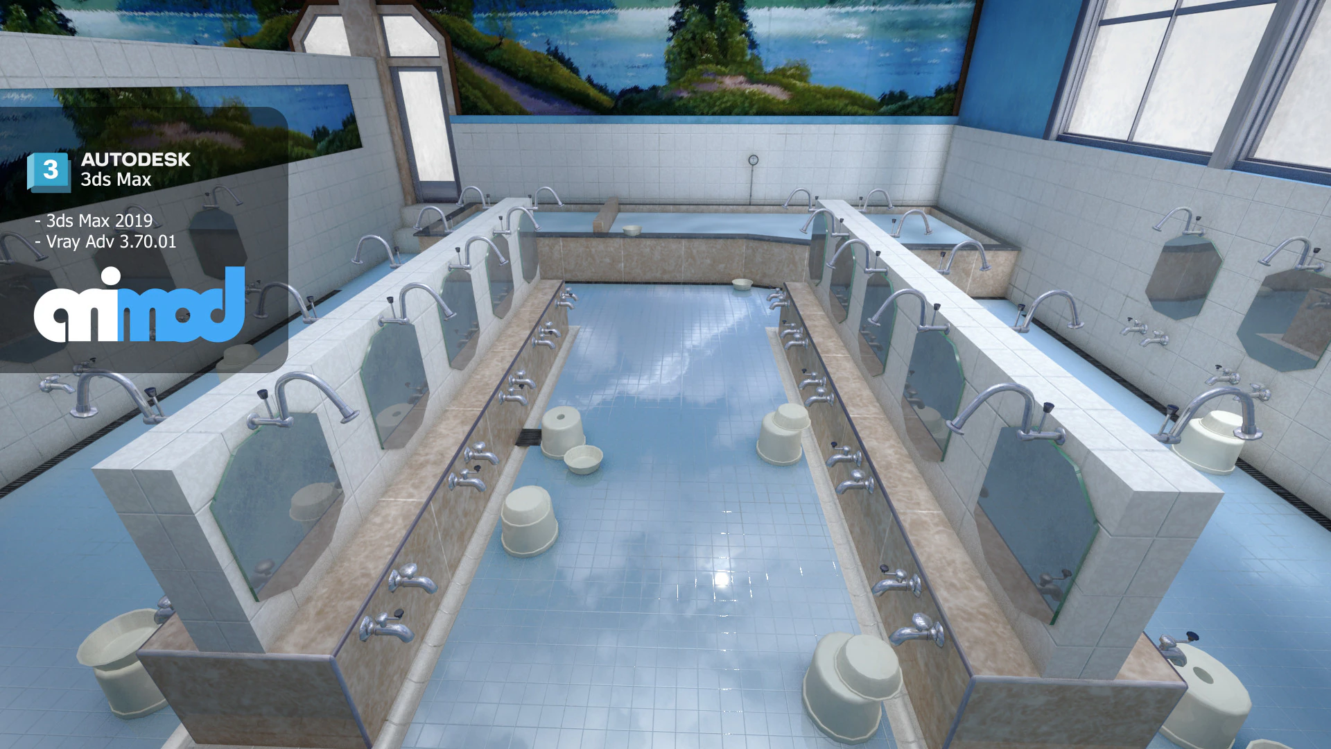 Japanese Bathhouse 3D Model .c4d .max .obj .3ds .fbx .stl .blend